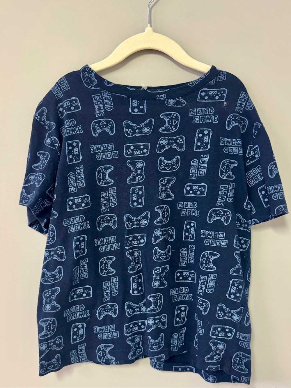 Old Navy navy blue tee with light blue controller print